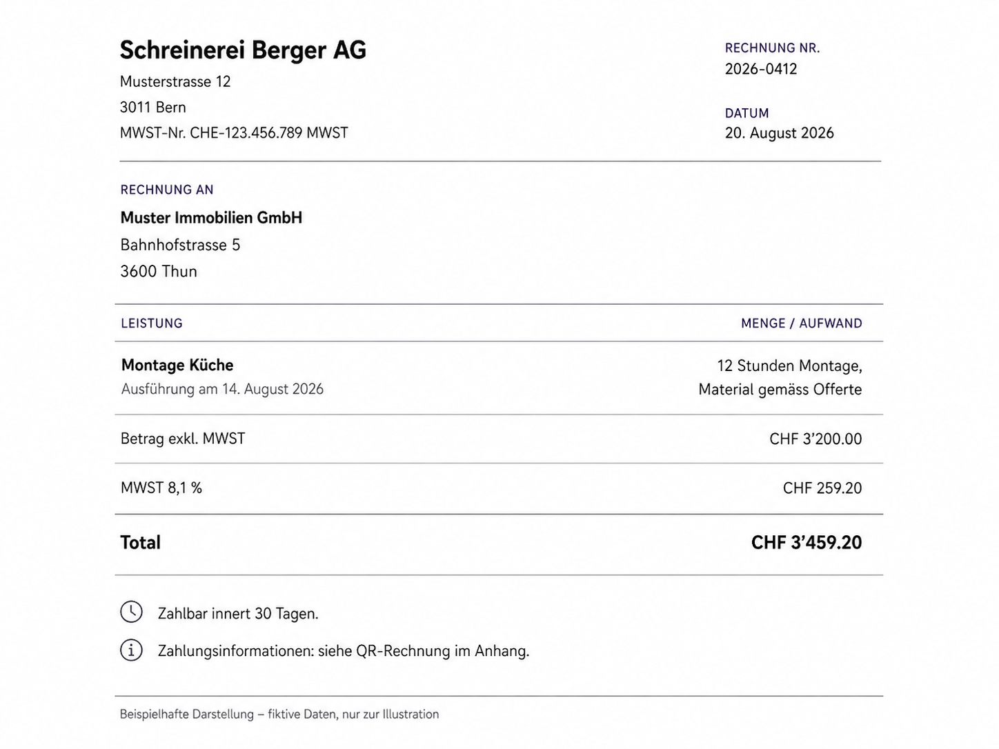 Beispielrechnung_KLARA_Schreinerei_MWSTpflichtig