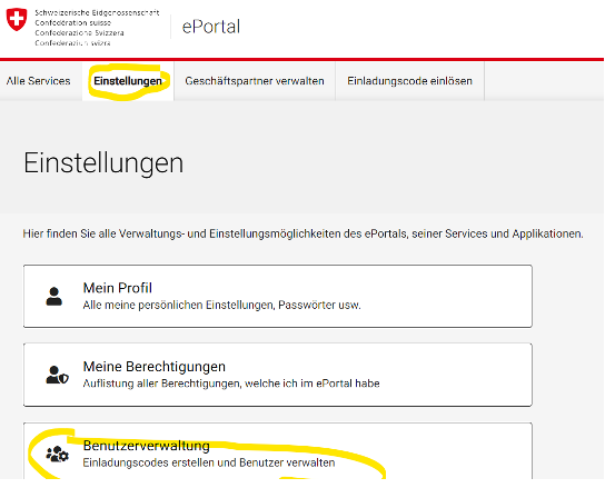 ePortal Zugriffsberechtigungen verwalten screenshot