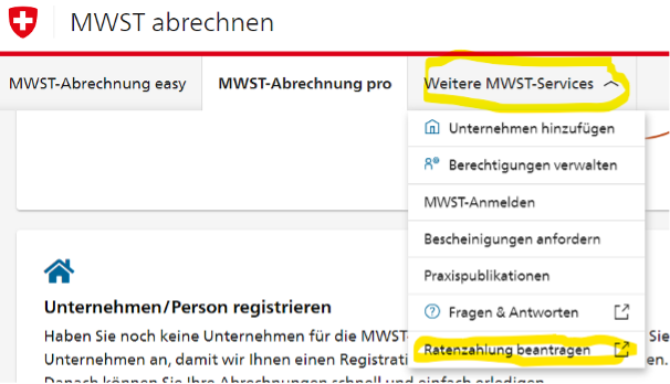 mwst anzahlung tätigen screenshot