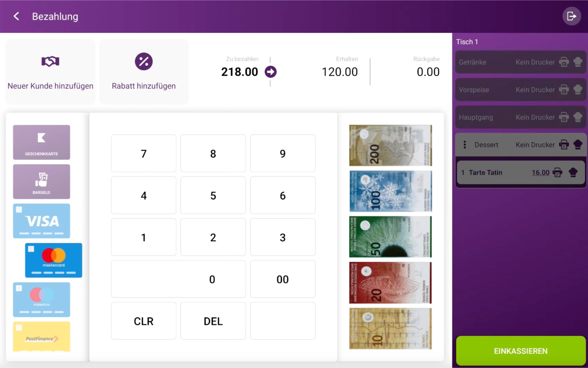 klara-pos-screen-gastro-einkassieren-de