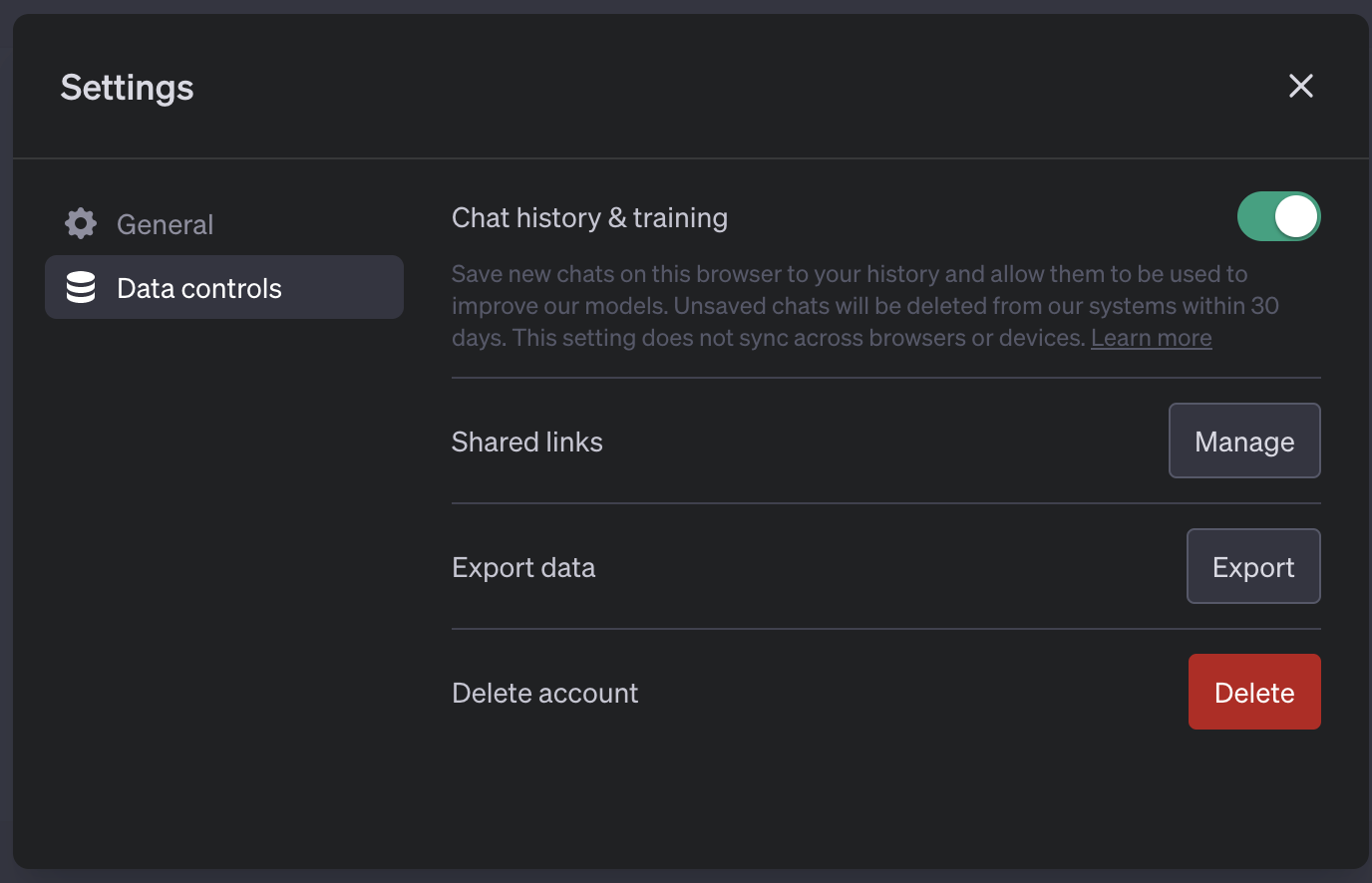 ChatGPT Settings HistoryTraining