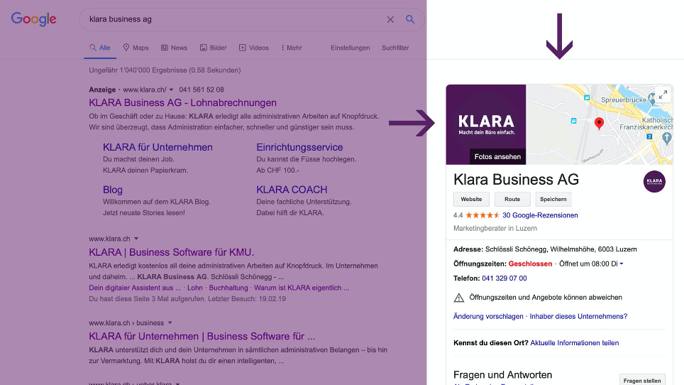 Google My Business Ansicht