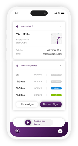 myKLARA App Uebersicht Stundenrapporte Arbeitnehmer